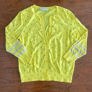 COPY - COPY - Loft Yellow Polkadot Button Down 3 Quarter Length Sleeve Cardigan